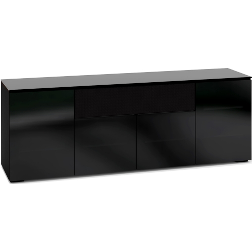 Oslo 345 85" TV Stand AV Cabinet for Center Speaker in Black Oak with Smoked Black Glass Doors & Top
